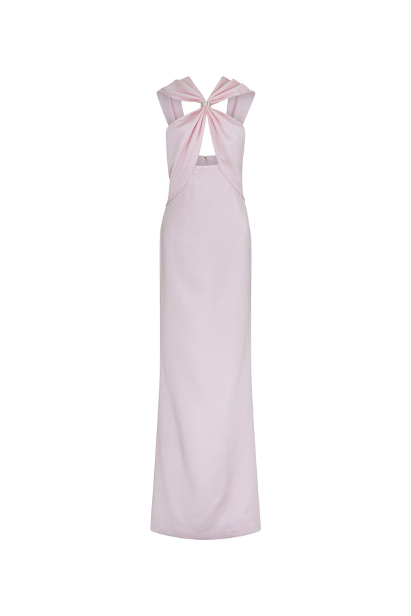 Satin silk crepe halter neck evening gown