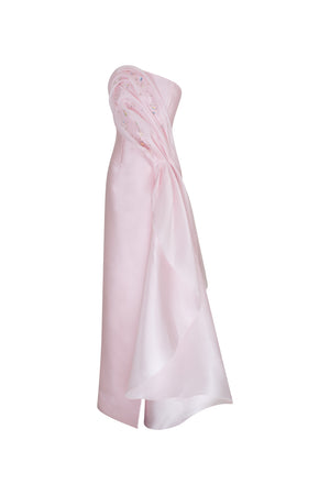 Strapless silk gazar evening gown with Swarovski detail