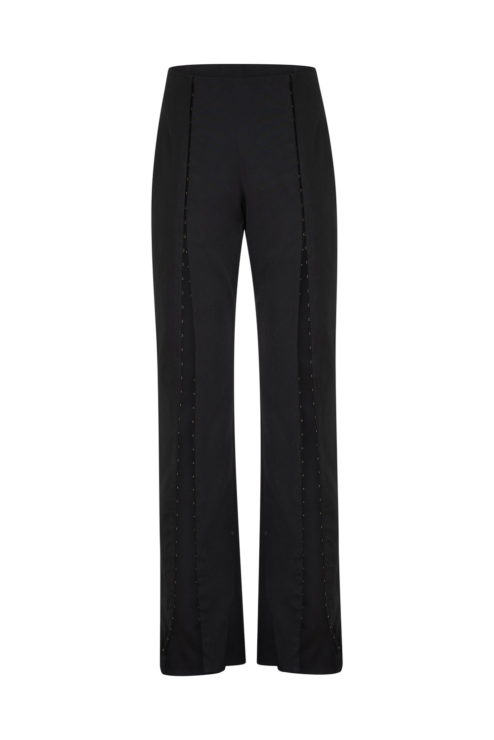 Crepe fitted pants with open front slits