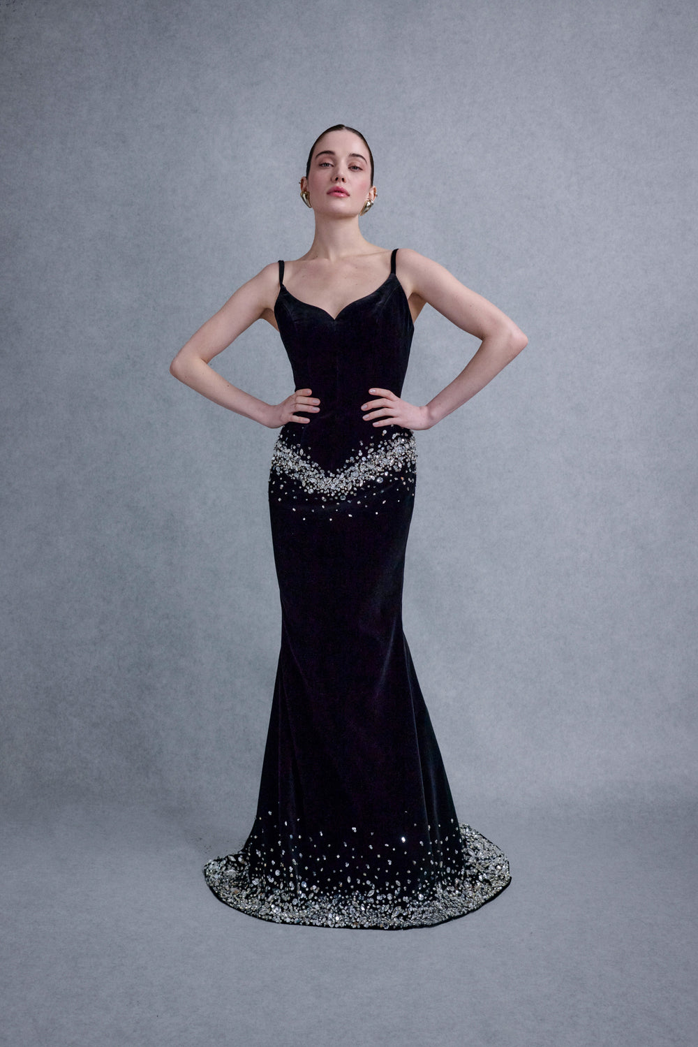 Fitted velvet evening gown