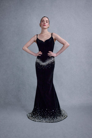 Fitted velvet evening gown